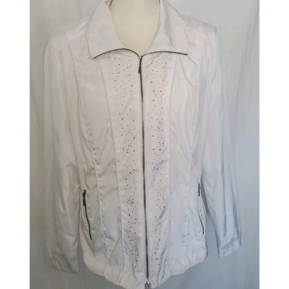 Laura Ashley Regatta Jacket Embellished White Full Zip Womens Sz. Med. MSRP $114